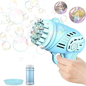 Photo 1 of 23 Holes Bubble Machine Gun for Kids Boys Girl Birthday Gifts, Portable Bubble Maker Blower with Colorful Lights for Kids Adults Outdoor Birthday Wedding Party Gift Camping Summer Toy (Blue)
