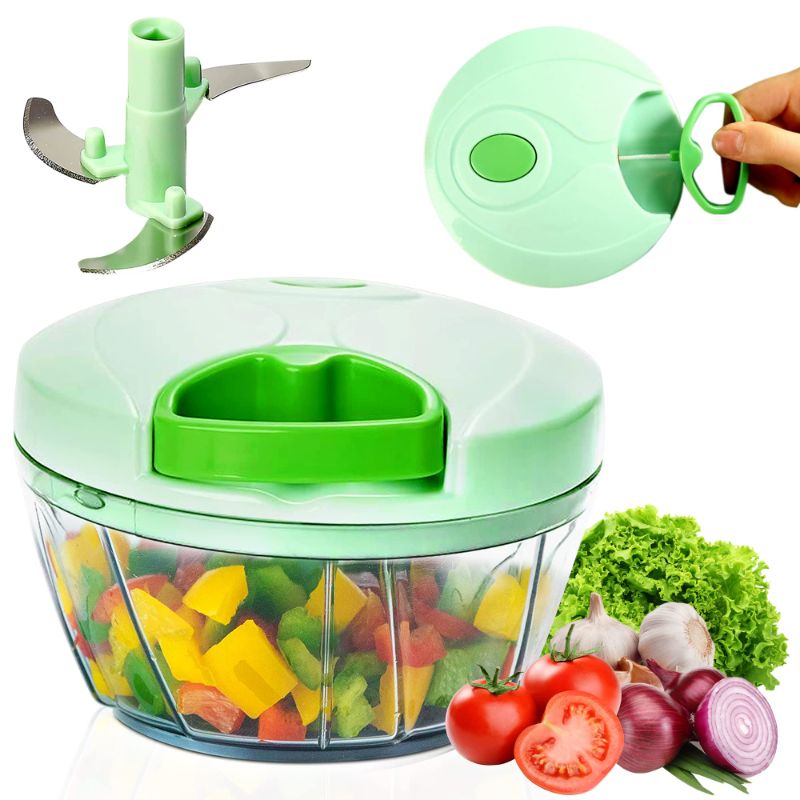 Photo 1 of Vegetable Chopper - Manual Food Chopper w/ 3 Stainless Steel Blades - BPA-Free Kitchen Gadgets: The Ultimate Hand String Pull Chopper Vegetable Cutter for Perfect Prep Every Time (2 Cups)(Light Green)