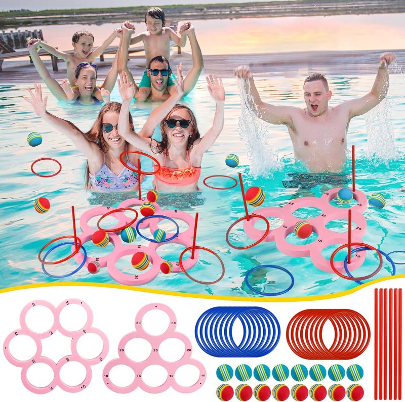 Photo 1 of 2 Sets of Pool Ring Toss Game with Score, Floating Ball Toss Game with Rings and Scoring Target Board, 3 Ways to Play, Swimming Pool & Outdoor Water Toys for Kids Adults and Family
