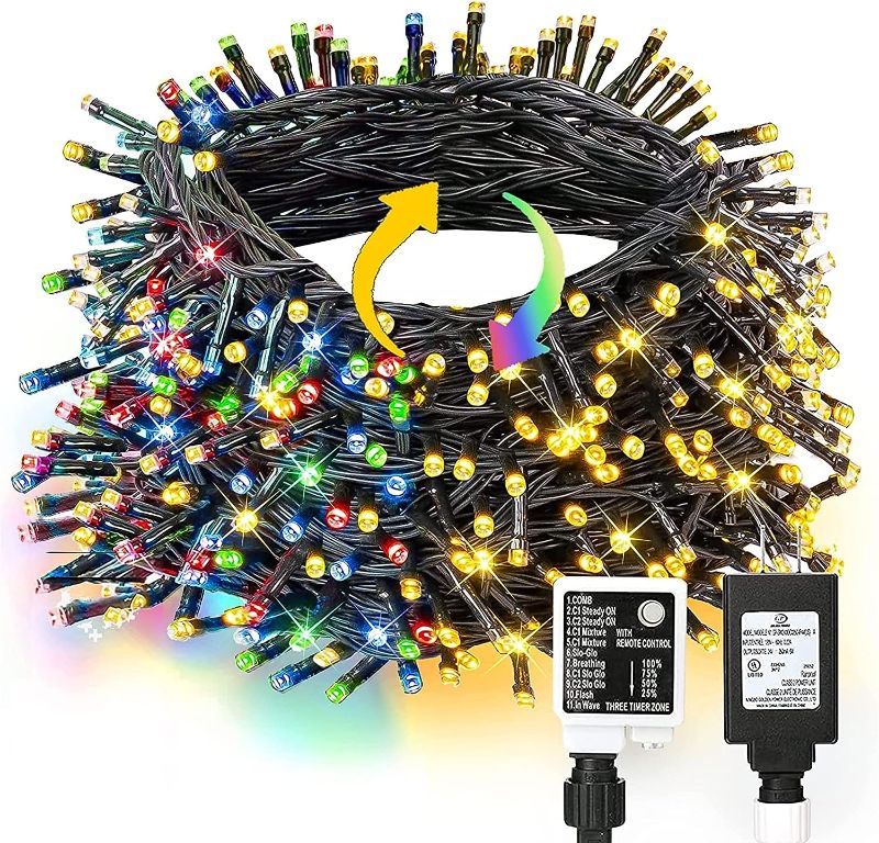 Photo 1 of Dazzle Bright 100FT 300 LED Color Changing Christmas Lights, 2 in 1 Warm White & Multi Waterproof Christmas String Lights with 11 Functions Christmas Decorations for Indoor Outdoor
