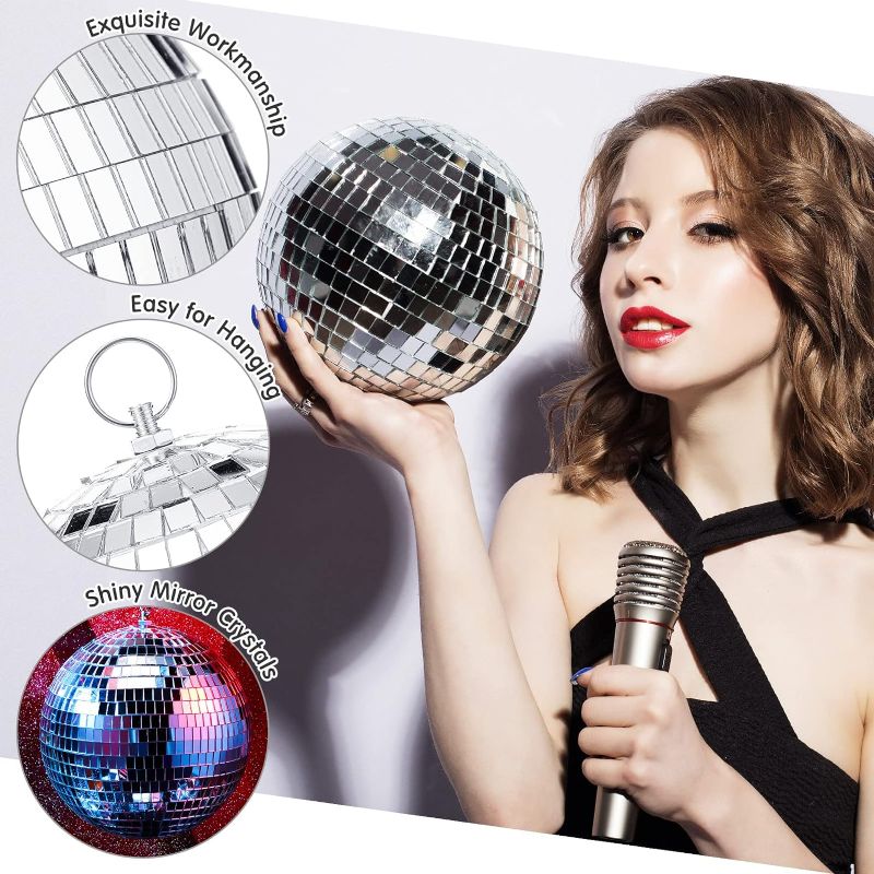 Photo 1 of 4 Pieces Disco Ball Mirror Ball Disco Party Decorations with Hanging Ring for DJ Club Stage Wedding Holiday 