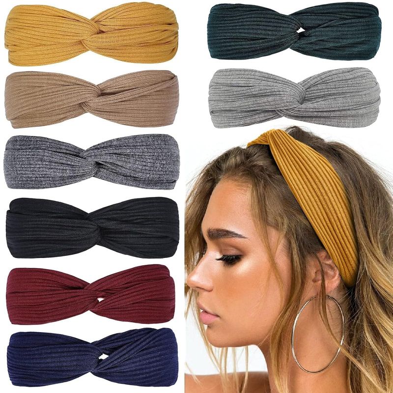 Photo 1 of Huachi Headbands for Women Twist Knotted Women Head Bands Boho Stretchy Hair Bands Non Slip for Girls Criss Cross Turban Plain Headwrap Yoga Workout Vintage Hair Accessories, Solid Color
