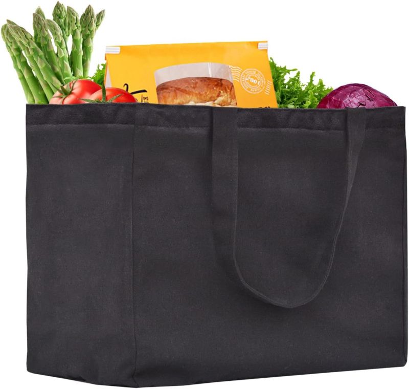 Photo 1 of 1 Pack Canvas Shopping Bags for Groceries, Holds 60 lbs Heavy Duty Reusable Canvas Grocery Bag, 8.3 gal Multi-Purpose Washable Canvas Grocery Bags Reusable Shopping Bags with 5 Pockets, Black
