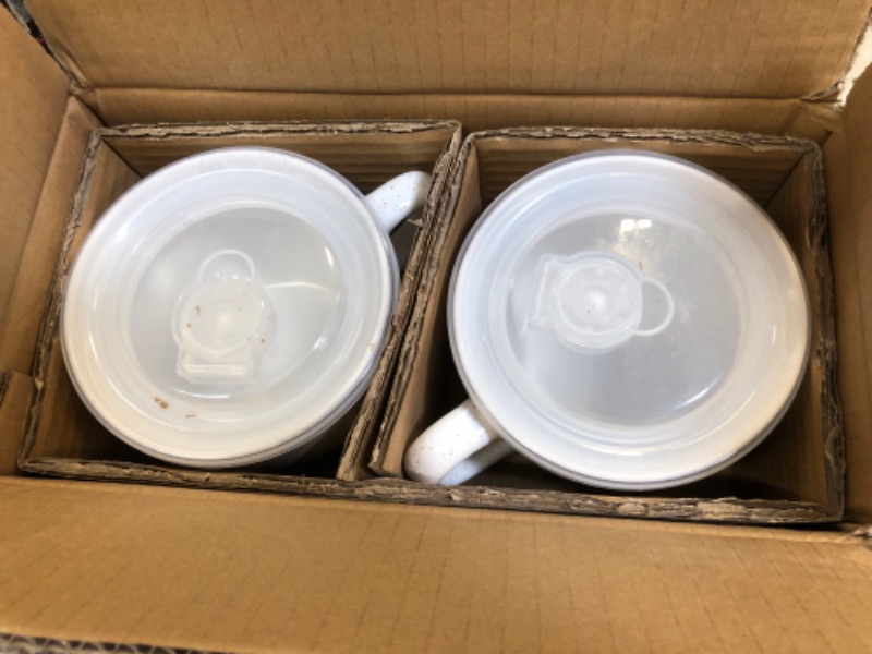 Photo 2 of AmorArc Ceramic Soup Mugs with Lid, 24 oz Soup Cups with Hanlde for Coffee,Cereal,Salad,Noodles,Tea,Soup Bowls Cups,Microwave &Dishwasher Safe, Set of 2,Speckled Outside with Vented Lid
