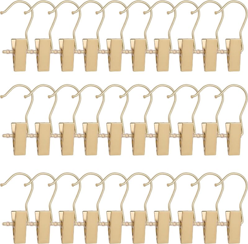 Photo 1 of BEWISHOME 30 PCS Gold Boot Hangers for Closet, Laundry Hooks with Clips, Boot Hanging Hold Clip, Clothes Pins, Space Saving Portable Travel Hangers Clip, Jeans, Tall Boots, Towel, Gold FYC30G
