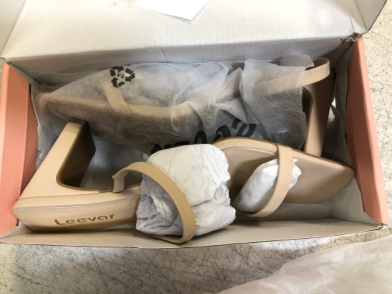 Photo 1 of Leevar Square Toe Heels Sandals - White Black Nude Heels Chunky Two Strap Low Heels for Women Leather Mule Sandals Slip On Block Heels for Party Dating Daily Standard Size 2.75 Inch 8.5