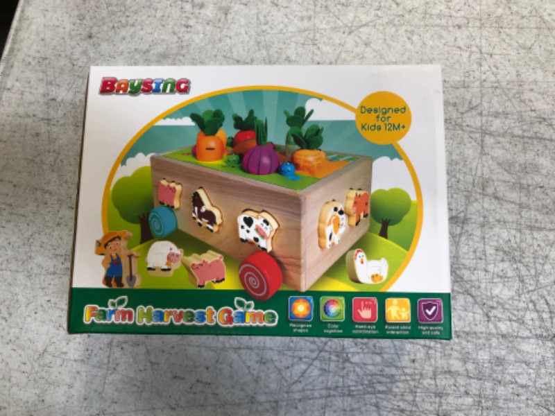 Photo 1 of Toddlers Montessori Toys for 2,3,4 Year Old Baby Boys and Girls, Educational Wooden Shape Sorting Toys with Vegetables & Farm Animals Blocks, Fine Motor Skills Game, Ideal Gift for Kids Age 1-3