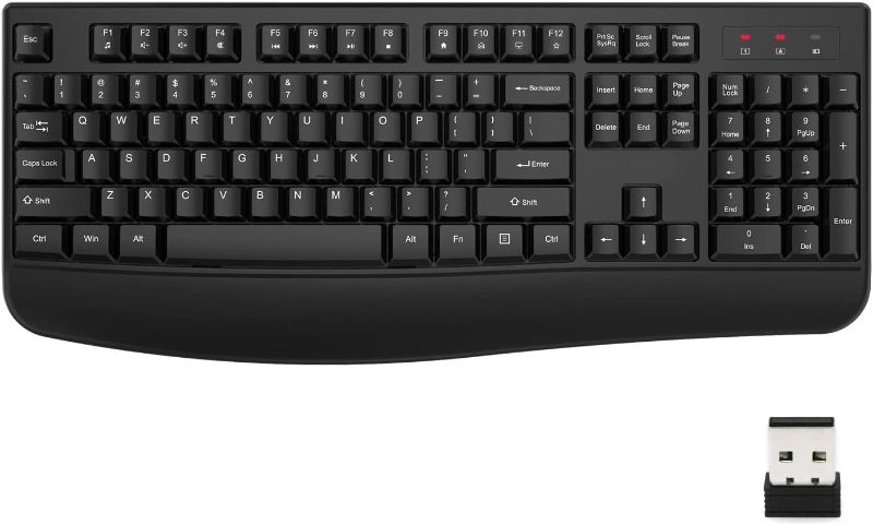 Photo 1 of EDJO Wireless Keyboard, 2.4G Ergonomic Full Size Wireless Computer Keyboard with Wrist Rest for Windows, Mac OS Desktop/Laptop/PC?Black?
