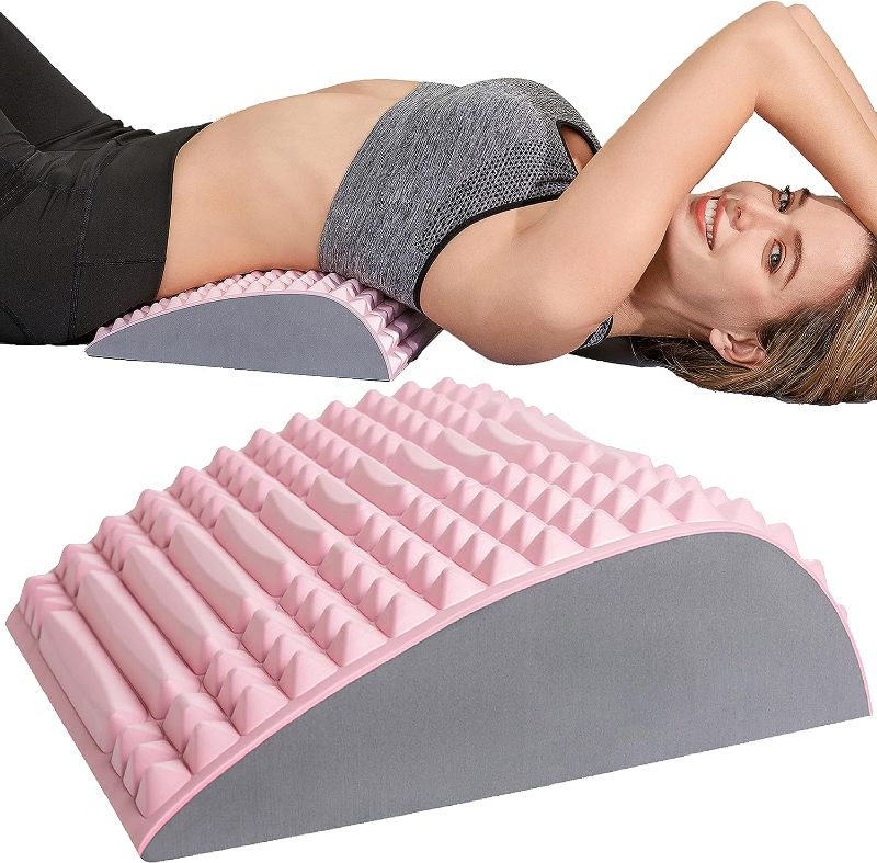 Photo 1 of Back Stretcher Pillow - Dr. Approved For Back Pain Relief, Lumbar Support, Herniated Disc, Sciatica Pain Relief, Posture Corrector, Spinal Stenosis, Neck Pain, support for prolonged sitting (Pink)
