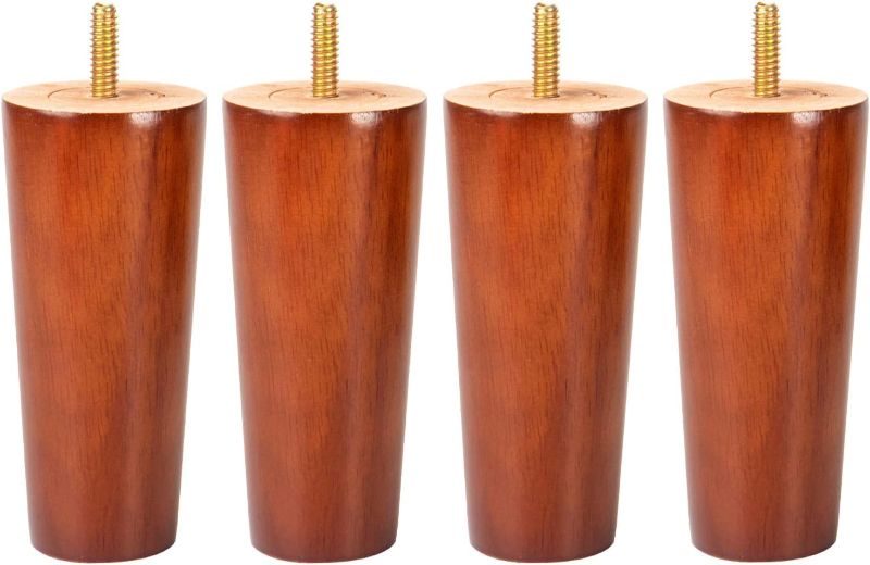 Photo 1 of 4 Inch Round Wood Sofa Legs Set of 4PCS Wooden Replacement Couch Legs for Armchair Coffee Table Cabinet Chair Dresser Ottoman Furniture Feet -Walnut Color
