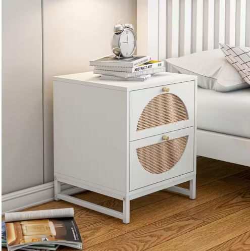 Photo 1 of 15.75 in. White Square Wood Top Bedside End Table with Storage Drawer
