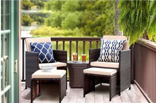 Photo 1 of 4-Pieces Patio Furniture Space Saving Outdoor Brown Black Wicker Rattan Dining Sofa Chairs
