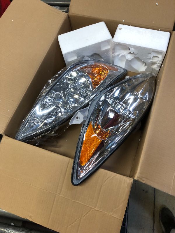 Photo 3 of AS Headlight Assembly Compatible with 2002-2004 TOYOTA CAMRY Chrome Housing Amber Reflector Clear Lens Driver and Passenger Side