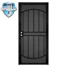 Photo 1 of 80 in. Arcada Black Surface Mount Outswing Steel Door