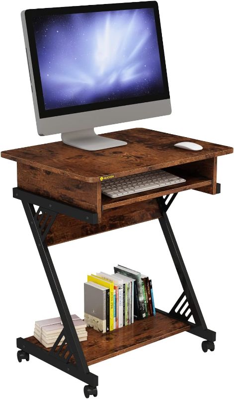 Photo 1 of ALISENED Computer Desk for Small Spaces,23.6" Z-Shaped Compact Study Table with Smooth Keyboard Tray,with Wheels and Bottom Shelves for Home
