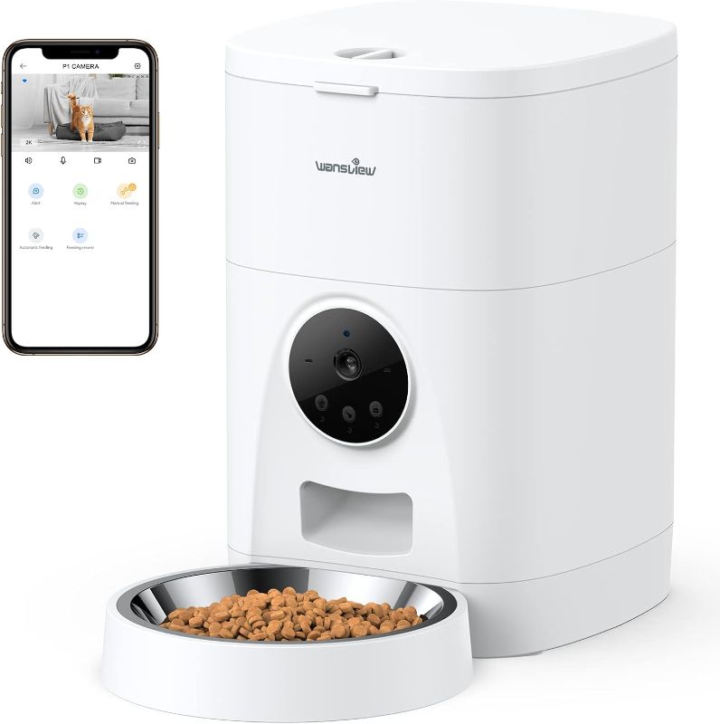 Photo 1 of Automatic Pet Feeder for Cats and Dogs - Wansview 4L Smart Feeding Solutions with 2K Camera Video Recording and 2-Way Audio, 2.4G WiFi Cat Food Treat Dispenser with APP Control and Timer Programmable
