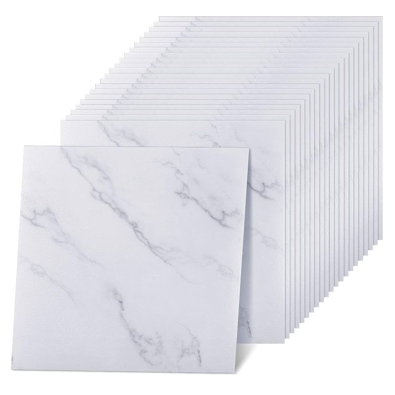 Photo 1 of 10 Pcs Self Adhesive Peel and Stick Floor Tile 12 x 12 Inch Waterproof Vinyl Flooring Tile Floor Vinyl Sticker Tiles for Kitchen Bedroom Basement Bathroom (Marble Style)
