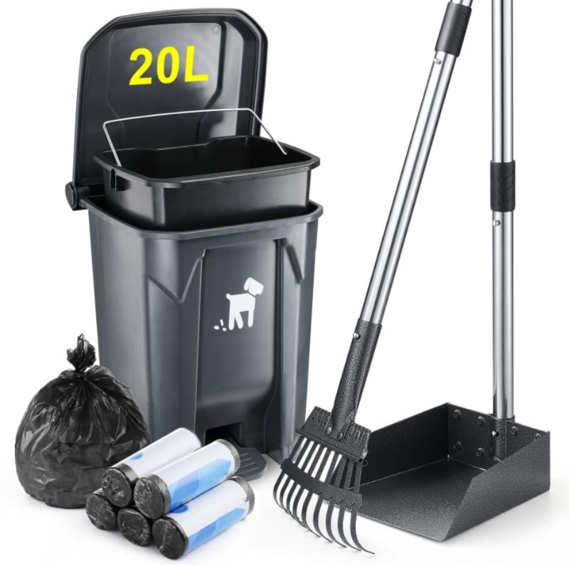 Photo 1 of Biubiucat Dog Pooper Scooper, Dog Poop Trash Can Set with Removable Inner Bucket, Long Handle Rake, 150 Waste Bags, Easy Pick Up Poop Scooper, 20L Trash Bin for Large/Small and Multiple Dog Families
