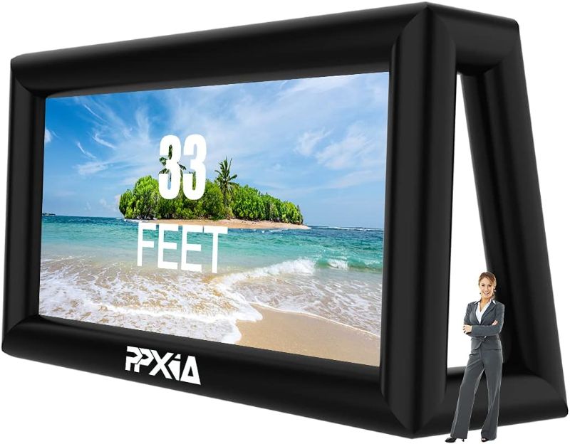Photo 1 of PPXIA Inflatable Movie Screen - Outdoor Projector Screen 33FT Blow Up Mega Screen for Movie Nights Backyard Pool, with Air Blower, Tie-Downs, Storage Bag, Supports Front and Rear Projection
