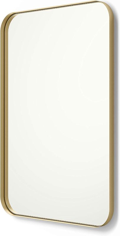 Photo 1 of 24x36 Gold Bathroom Mirror Rectangle Wall Mirror with Rounded Corner Metal Frame Mirror Mirror for Bathroom Entryway and Living Room Hangs Horizontal Or Vertical Gold 24x36