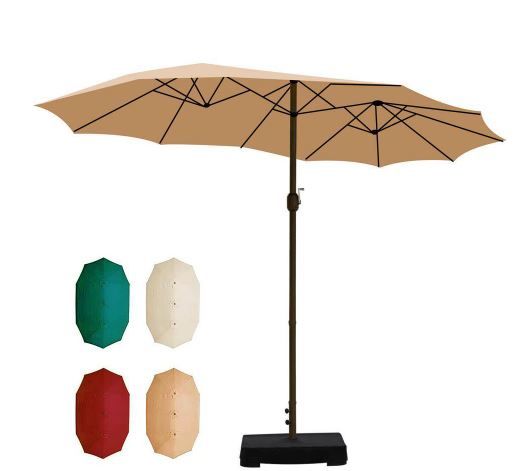 Photo 1 of 15 ft. Outdoor Market Umbrella Double-Sided Patio Umbrella in Color Light Brown
