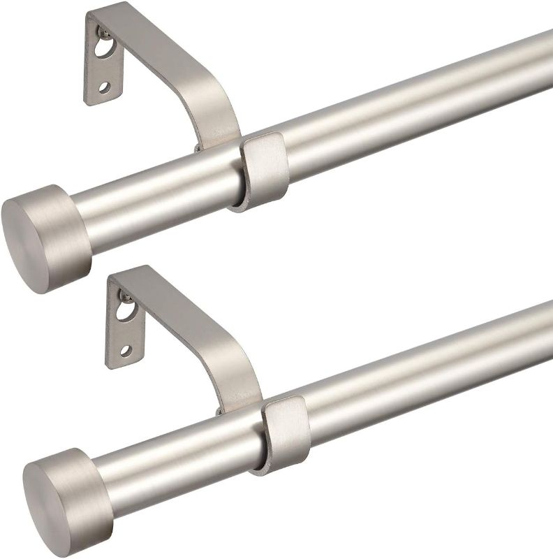 Photo 1 of 2-Pack Curtain Rod Brushed Nickel for Windows,3/4 Inches Diameter Drapery Rod with Premium Aluminum Cap Finials,Two Adjustable Window Curtain Rod 28-48 Inches
