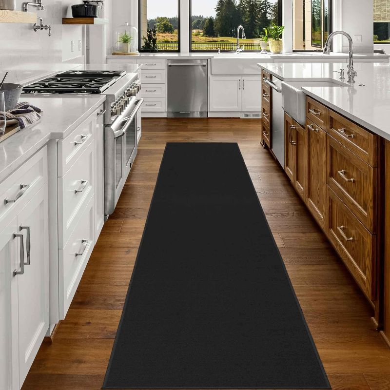 Photo 2 of Ottomanson Ottohome Collection Non-Slip Rubberback Modern Solid Design 3x10 Indoor Runner Rug, 2'7" x 9'10", Black
