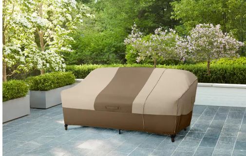 Photo 1 of 38 in. L x 77.3 in. W x 31 in. H Beige Patio Furniture Loveseat and Sofa (2-In-1) Cover
