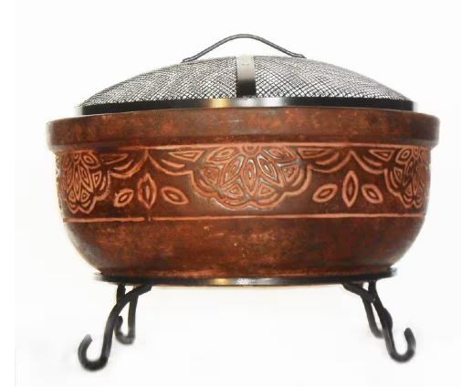 Photo 1 of 20 in. Clay Fire Pit with Iron Stand (Scroll)
