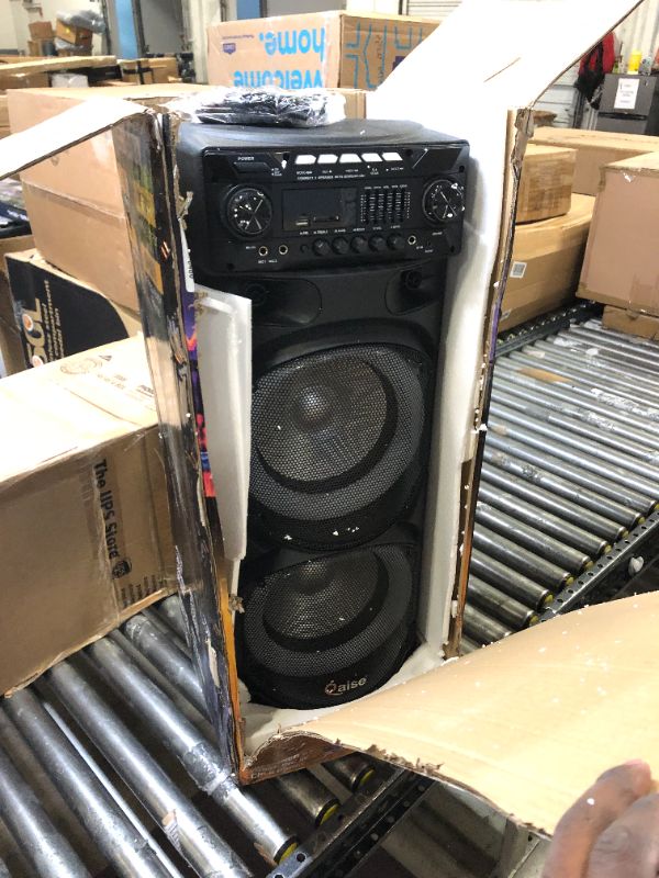 Photo 3 of QAISE Portable PA System with Wireless Mic - Bluetooth Party Boombox Speaker & Karaoke Machine with Lights, Dual 10” Subwoofer, X-Bass & 8000 Watts Peak Power - SonicBoomer X-Dix
