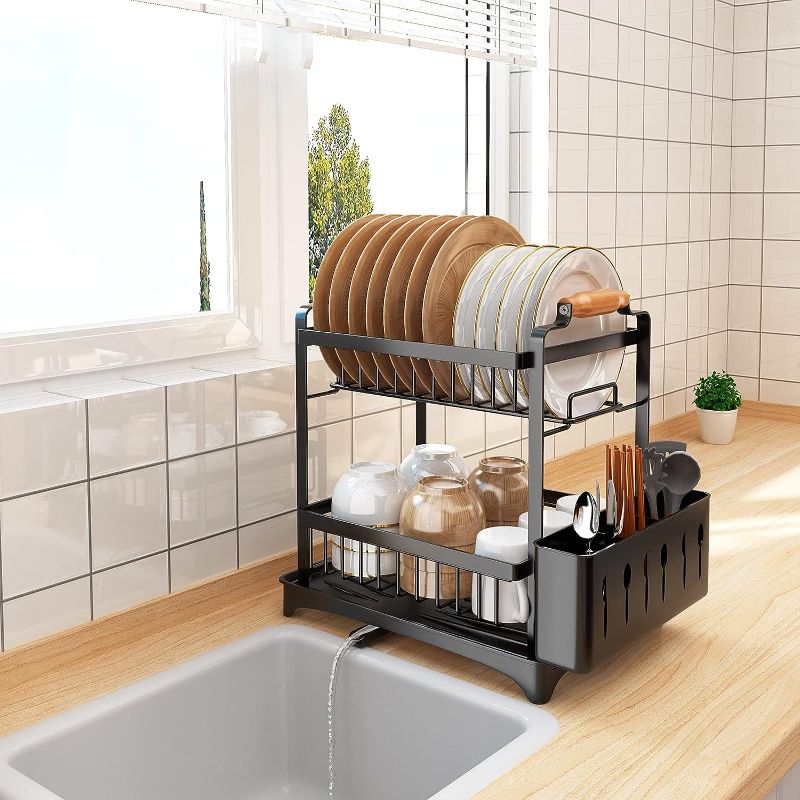 Photo 1 of 2-Tier Dish Drying Rack with Removable Utensil Holder