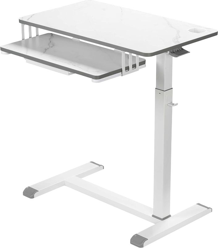 Photo 1 of ETHU Overbed Table with Wheels, Rolling Tray Table, Hospital Bed Table, Adjustable Overbed Bedside Rolling Laptop Table (WHITE)
