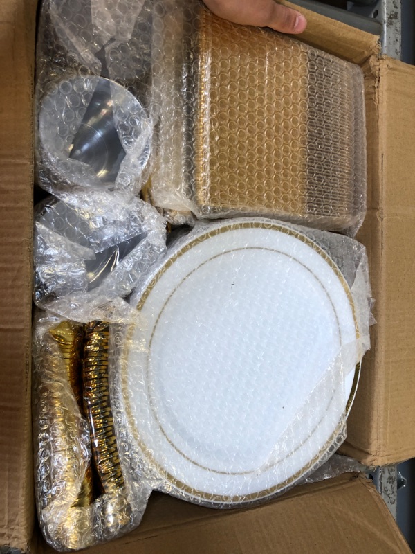 Photo 2 of 600pcs Gold Dinnerware Set for 100 Guest, Includes Gold Plastic Plates, Plastic Salad Plates, Gold Silverware Set and Plastic Cups - Disposable Plastic Plates Cutlery Set for Party Wedding Birthday