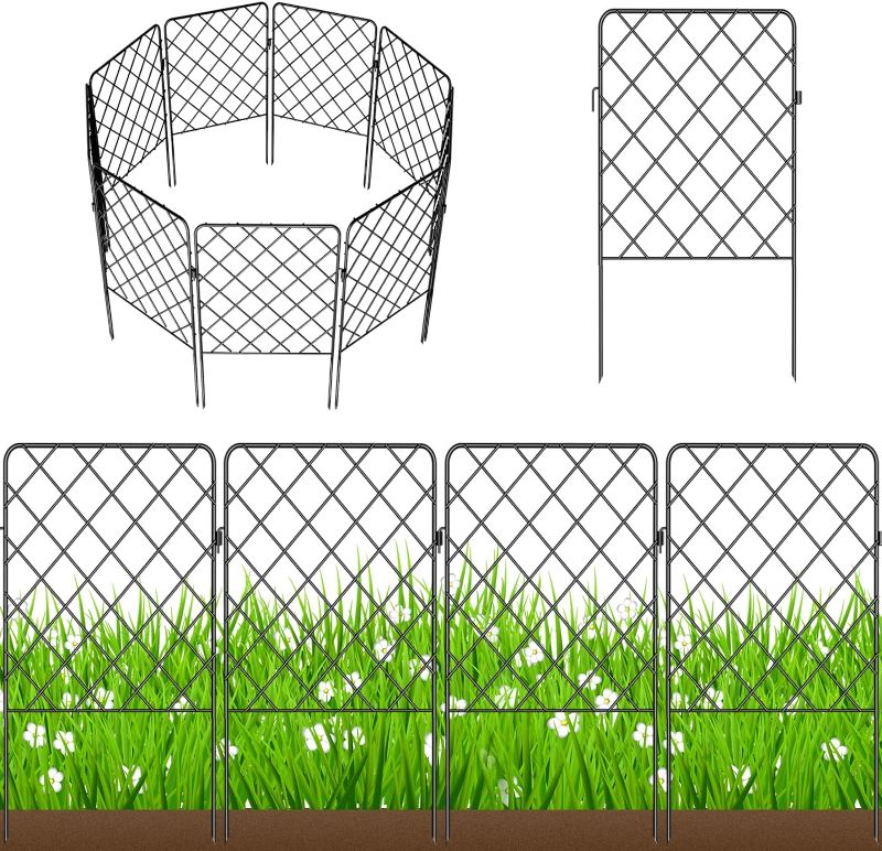 Photo 1 of 10 Panels No Dig Decorative Garden Fence for Yard, 10.7 Ft(L) X 24 in(H) Animal Barrier Fence, Rustproof Metal Garden Fence Border for Dog, Rabbits, and Patio Temporary Fence Stakes Defense
