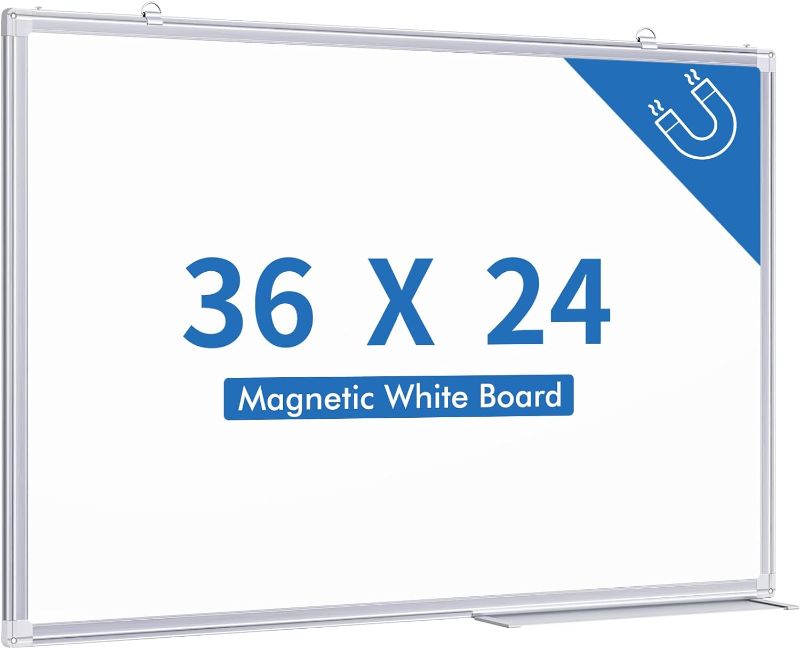 Photo 1 of Magnetic White Board, 36 X 24 Inches Magnetic Dry Erase Board Hanging Whiteboard, Silver Aluminum Frame, Whiteboard for Office, Home and School