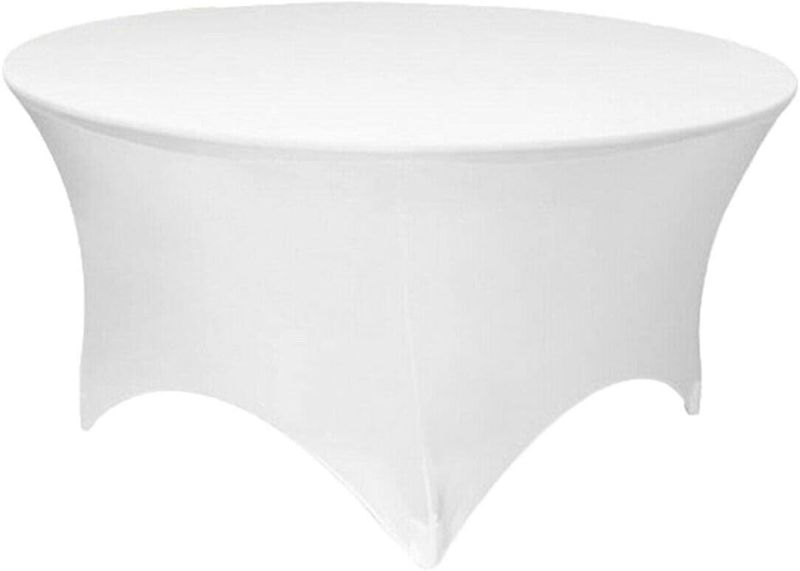 Photo 1 of 6 ft 72inch Round Spandex Tablecloth Fitted Stretch Table Cover (White, 72 inches)