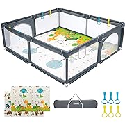 Photo 1 of YUEJOIKL Baby Playpen with Mat, 79"x71"x26.5"Large Baby Play Yard for Babies and Toddlers, Indoor & Outdoor Extra Large Kids Activity Center, Sturdy Safety Play Playards for Babies, with 0.4" Playmat
