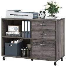 Photo 1 of 3-Drawer Wood File Cabinet with Lock, Mobile Lateral Filing Cabinet Rolling Printer Stand for Office