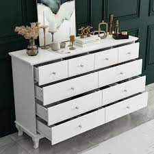 Photo 1 of 10-Drawer White Paint Finish Dresser Chest of Drawers Cabinet 35.4 in. H x 55.1 in. W x 15.7 in. D

