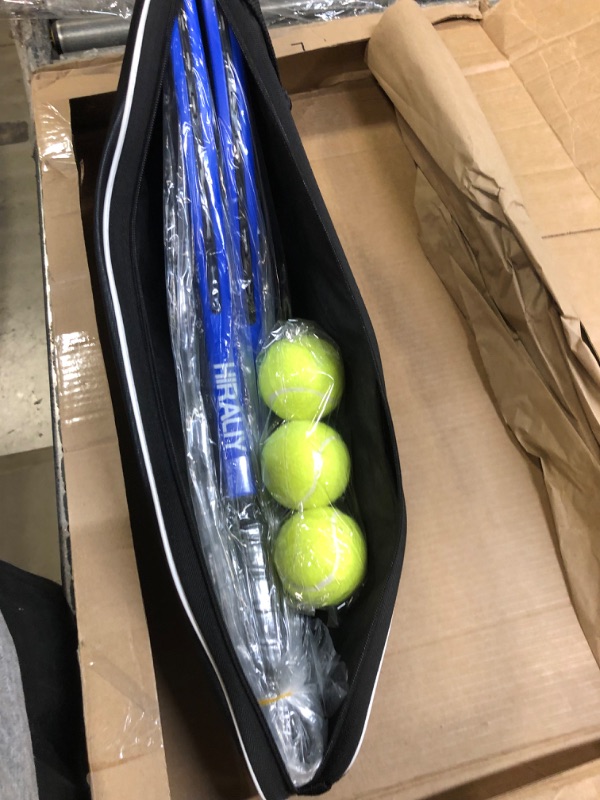 Photo 1 of HIRALIY Adult Recreational 2 Players Tennis Rackets ,27 Inch Super Lightweight Tennis Racquets for Student Training Tennis and Beginners, Tennis Racket Set For Outdoor Games, Including 3 Tennis Balls, 2 Tennis Overgrips and 1 Tennis Bag Blue