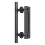 Photo 1 of 12 in. L Black Powder Coated Finish Pull and Flush Barn Door Handle Set, Large Rustic Two-Side Design
