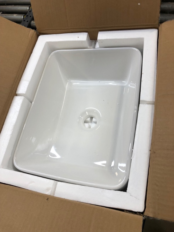 Photo 2 of 16 in. x 12 in. Bathroom Vessel Sink Modern Rectangular Porcelain Ceramic Bowl Art Basin in White
