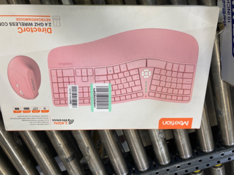 Photo 2 of MEETION Ergonomic Wireless Keyboard and Mouse, Ergo Keyboard with Vertical Mouse, Split Keyboard with Cushioned Wrist Palm Rest Natural Typing Rechargeable Full Size, Windows/Mac/Computer/Laptop, Pink Large Pink