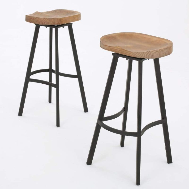 Photo 1 of Christopher Knight Home Silas Pinewood Swivel Barstools, 2-Pcs Set, Antique With A Natural Finish
