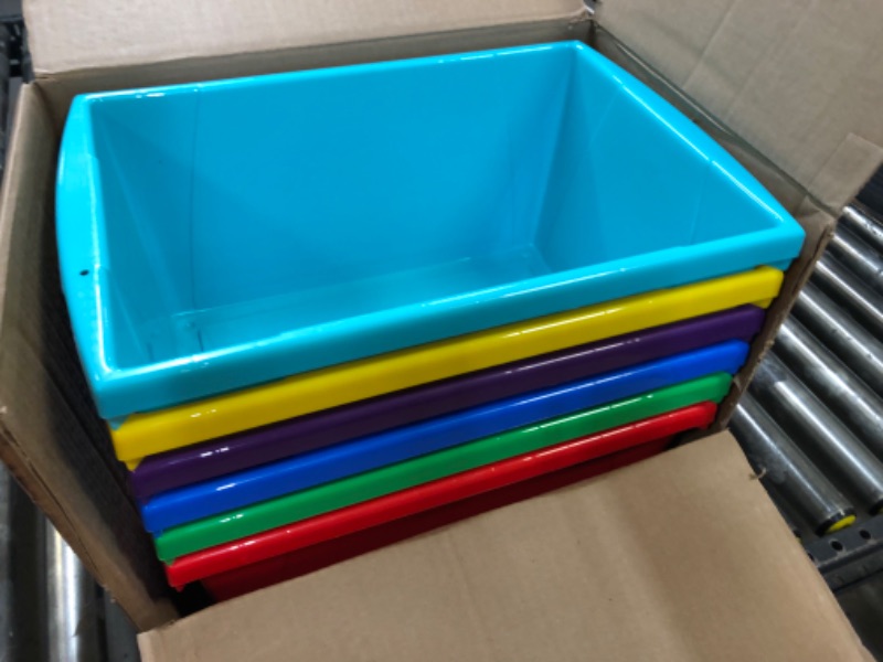 Photo 2 of Storex 5.5 Gallon (21L) Classroom Storage Bin, Assorted Colors, 6-Pack (61515A06C)