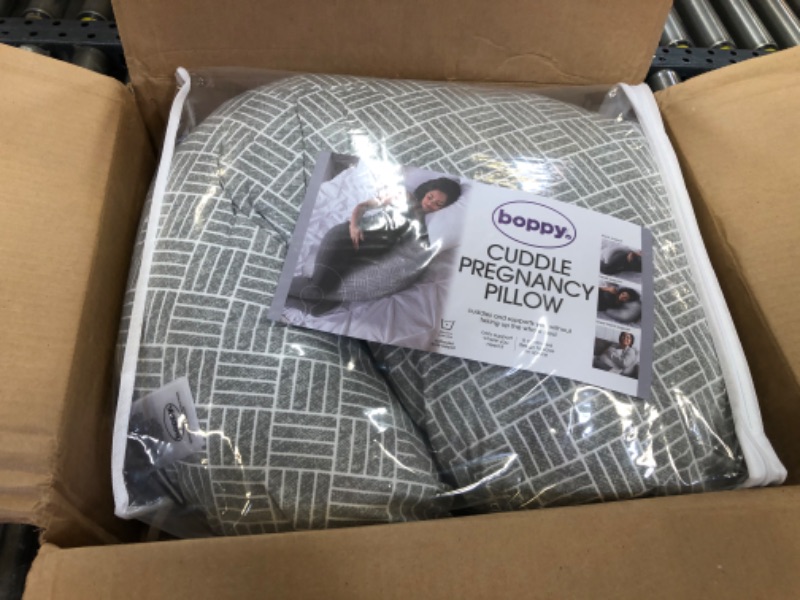 Photo 2 of Boppy Cuddle Pregnancy Pillow with Removable, Breathable Cover | Gray Basket Weave | Plush Contoured Support | Prenatal and Postnatal Positioning