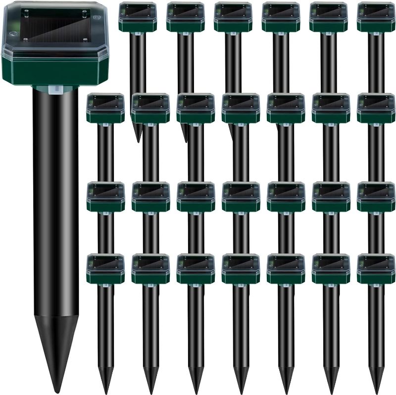 Photo 1 of 28 Pieces Solar Mole Repellent Ultrasonic Outdoor Gopher Deterrent Spikes for Garden Yard Lawn Waterproof Solar Powered Repeller for Groundhogs, Voles, Snakes and Other Burrowing Animals (Square)
