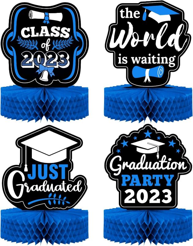 Photo 1 of 2023 Graduation Decorations Class of 2023 4-Pack Graduation Table Centerpiece Decorations - Double Sided Class of 2023 Graduation Party Decorations - 12” Blue Graduation Party Decorations 2023
