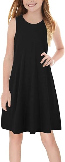 Photo 1 of GORLYA Girl's Summer Casual Loose Tank Swing Midi Cute Shift Dress with Pockets for - SIZE 14 
