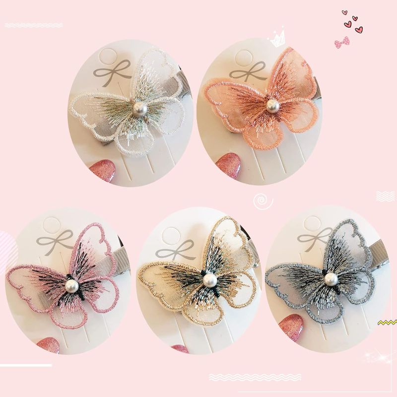 Photo 1 of BiSiViO 10 Pieces Pearls Butterfly Hair Clips Mini Cute Small Realistic Colorful Hair Clips Barrette Hair Accessories for Women, Girls and Baby Kids
